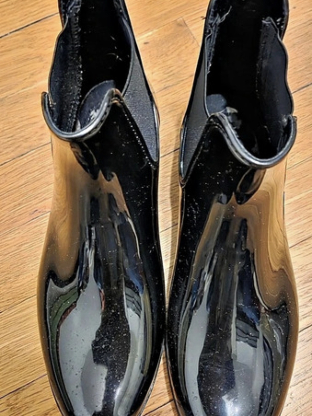 Marc Fisher Rain Black Glossy Ankle Boots